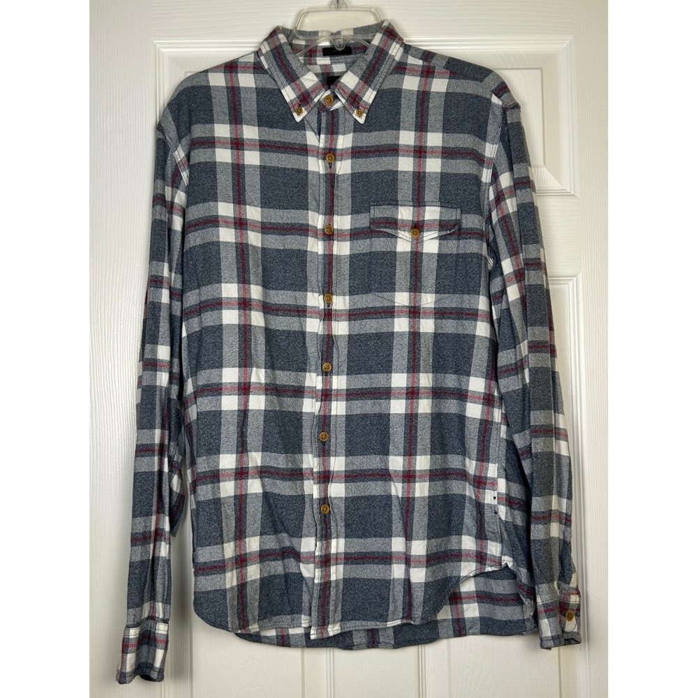 J Crew Slim Fit Plaid Flannel Button Down Men's Large Cotton Gray Red White